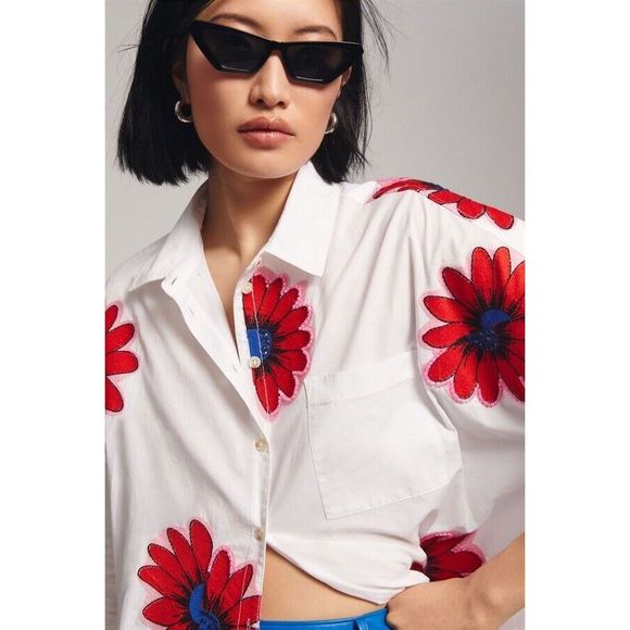 New Anthropologie X Maeve Embroidered Floral Blouse Size Xs/S - Picture 3 of 13